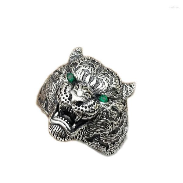 Bagues de cluster S925 Sterling Silver Vintage Thai Jungle Tiger Bague Personnalité Tendance Hommes Réglable Ouvert