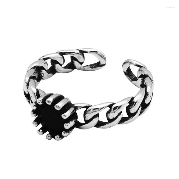 Cluster Rings S925 Sterling Silver Vintage Black Diamond Chain Ring Tempérament Personnalité Femme Bijoux