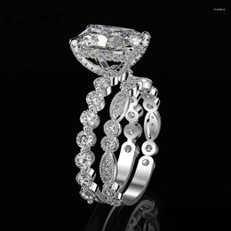 Bagues de grappe S925 ensemble de mariage en argent Sterling pour les femmes étincelant créé Moissanite pierre précieuse diamant S fiançailles bijoux fins