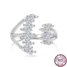 Cluster anneaux S925 Sterling Silver Women's Open Ring Light Light Luxury Boat Forme Zircon Inlaid Sexy Wedding Jewelry