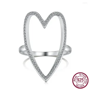 Cluster anneaux S925 Ring Hollow Love Hollow Women's Love avec du zircon complet Inséré