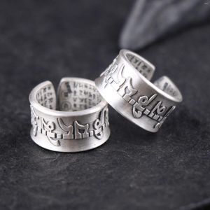 Cluster ringen S999 Sterling Silver Ring Retro Ethnic Style Six-Character Mantra Men's