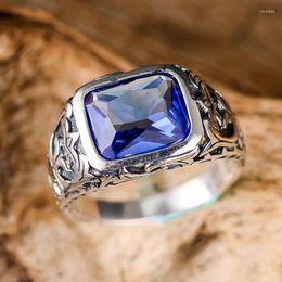 Bagues de grappe SA SILVERAGE Blue Crystal Men's Fashion Pattern Ring Wedding For Couples Silver 925 Sterling Jewelry Marcasite