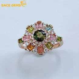 Cluster Anneaux Sace Gems 925 Serling Silver 5 mm Natural Tourmaline Luxury For Women Created Widding Engagement Party Fine Bijoux