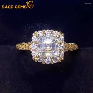 Anillos de racimo SACE GEMS 925 Anillo de plata esterlina 1ct Moissanite Diamantes con certificado Joyería fina Compromiso de boda para mujeres