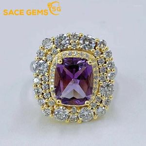 Cluster Rings Sace Gems 925 Sterling Silver Resizable 8 10mm Natual Amethyst For Women Engagement Cocktail Party Fine Jewelry