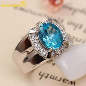 Bagues de cluster Sace Gems Fashion Redimensionnable Sky Blue Topaz Bague mâle 925 Sterling Silver Fine Bijoux De Mariage Cadeau De Fiançailles En Gros