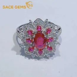 Cluster Anneaux Sace Gems Trend 925 Sterling Silver Raw 8 10 mm Natual Ruby Gemstone for Women Engagement Cocktail Party Fine Jewelr