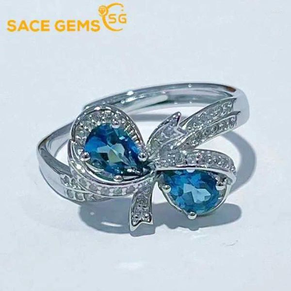 Anillos de racimo Sace Gems Trend 925 Sterling Silver Raw 4 6 mm Natual London Blue Topaz para mujeres Cóctel de compromiso