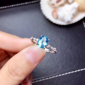 Cluster Anneaux Vente Mode Clair Ciel Bleu Topaze Gemme Anneau Pour Les Femmes Réel 925 Argent Naturel Gem Fille Cadeau D'anniversaire Bijoux