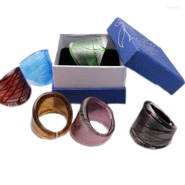 Anillos de racimo Sands Murano Stripe Glass Anillo de mujer Rojo Negro Azul Púrpura Caja gratis Edwi22