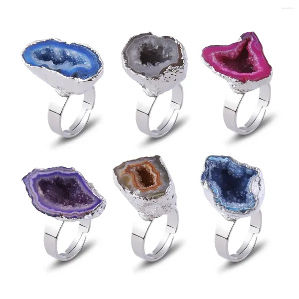 Cluster Anneaux Sanshi Trou d'anneau de pierre naturelle irrégulière Open Bijoux de mode réglable en cristal bleu pour fête