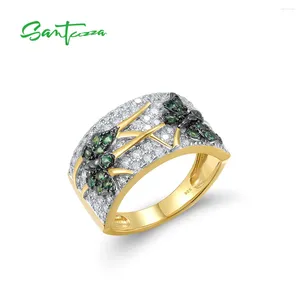 Clusterringen Santuzza Authentiek 925 Sterling zilver voor vrouwen Ronde groene spinel vlinderdier Gold vergulde bruiloft Geschenk fijne sieraden