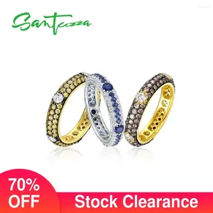 Cluster Ringen SANTUZZA Zilver Voor Vrouwen Goud Kleur Multi-color Zirconia Eternity Pure 925 Sterling Mode-sieraden