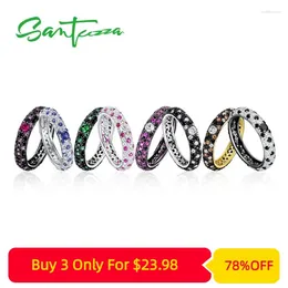 Cluster Ringen SANTUZZA Zilver Voor Vrouwen Pure 925 Sterling Multi-color CZ Ring Stapelbaar Eternity Trendy Mode-sieraden