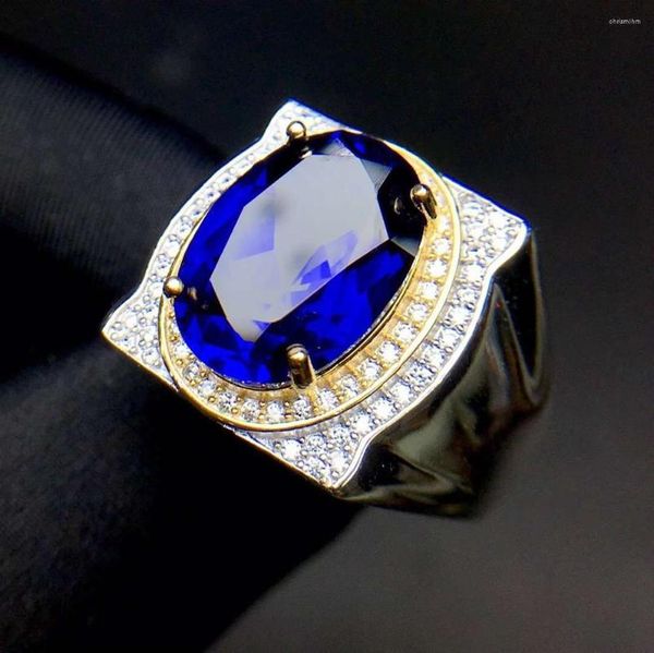 Bagues de cluster Sapphire Man Bague 925 Sterling Argent Grossiste Bijoux Fine Pierre Pierre 10 14mm