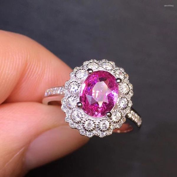 Bagues en grappe Bague en saphir Bijoux fins Or 18 carats Naturel Unheat Pink 1.57ct Diamants de pierres précieuses Femme Mariage