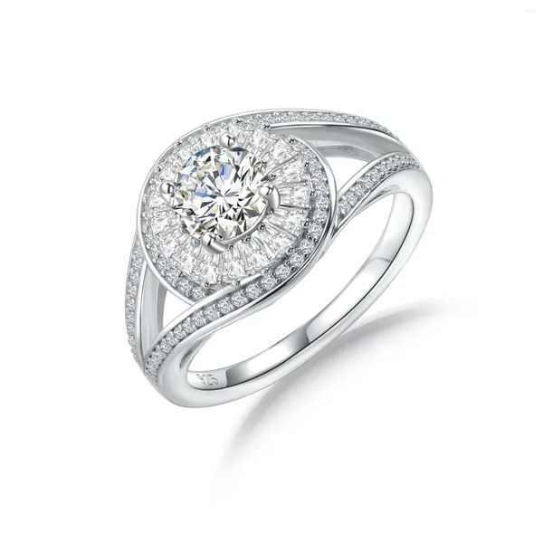 Cluster anneaux Seasky authentique 925 Sterling Silver Moissanite pour les femmes 1.3ct d Couleur Sparkling VVS1 Engagement Diamond Ring Fine Bijoux