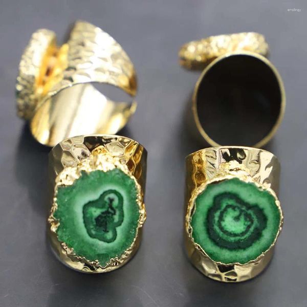 Anillos de racimo Venta de piedra cruda Verde Girasol Ágatas Druzy Cuarzo Anillo ajustable Mujeres Irregualr Color oro Joyería de dedo abierto al por mayor