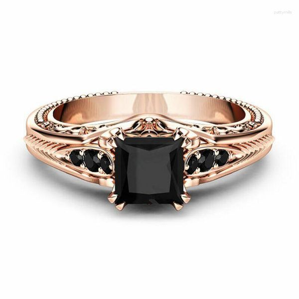 Anillos de racimo Venta de 18k Anillo de diamante cuadrado chapado en oro rosa Deseo Europa y América Compromiso negro de lujo Mujer