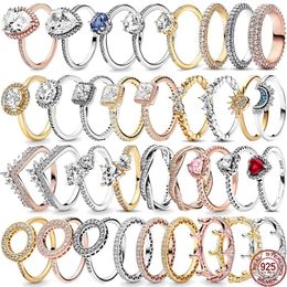 Anillos de clúster que venden 925 STERLING Silver Classic Dazzling Crown Hearts Ring Ring Exquisito Women's Light Luxury Charm Jewelry Jewellry