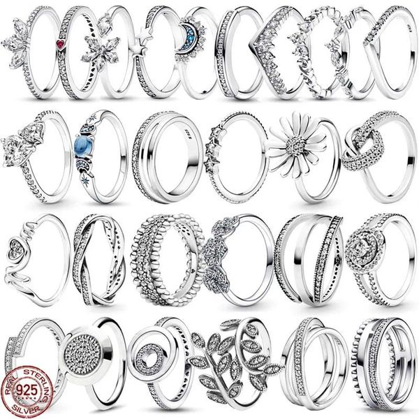 Anillos de racimo Venta de plata esterlina 925 Deslumbrante Exquisita Corona Anillo de hoja circular Moda Luz de lujo Encanto Joyería de mujer Regalo