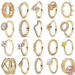Clusterringen Verkoop van charme gouden kleurreeks ring 925 Sterling zilveren hartvormige kroon zirkon dames mode sieraden feest geschenken