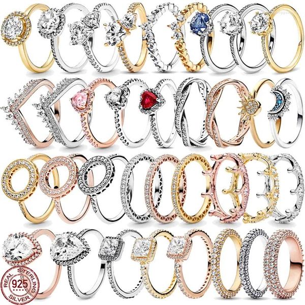 Anillos de racimo Venta Clásico Anillo de corona circular en forma de corazón 925 Plata de ley Luz de moda Encanto de lujo Mujeres Regalo para hombres