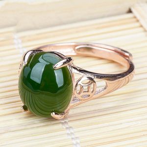 Bagues de cluster vente / taille à la main Hetian Jasper Ring Green S925 Silver Diamètre réglable Accessoires de mode Hommes Femmes Cadeaux de chance