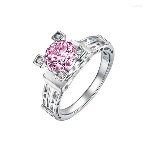 Anillos de racimo Venta de anillo de circón rosa con incrustaciones Europa y América París Torre Eiffel Modelado Simulación Compromiso Diamante Mujer