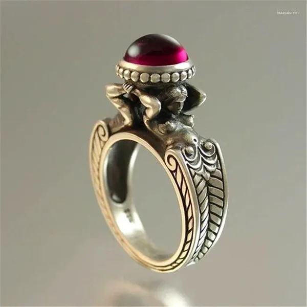 Anillos de racimo que venden el anillo de rubí de la sirena europea y americana creativa femenina plateada 925 plata tailandesa vintage