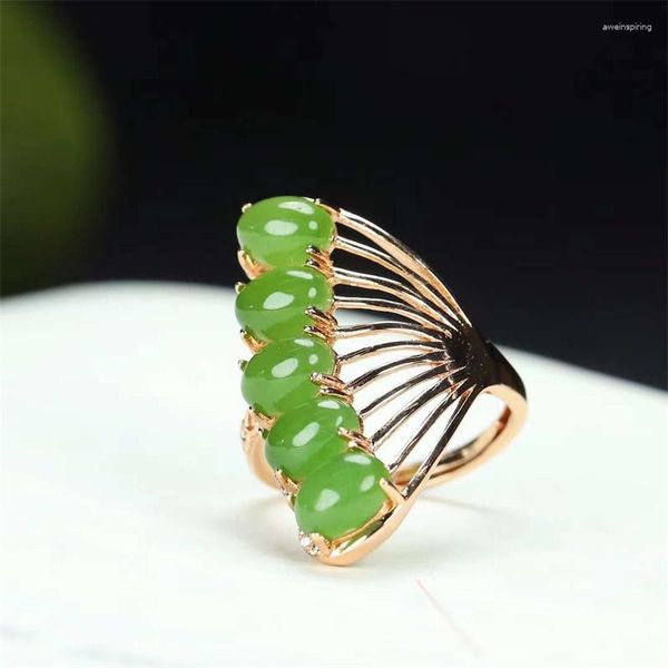 Anillos de racimo Venta Natural Tallado a mano Jade Silve Incrustado Ajustable Jasper Phoenix Tail Anillo Joyería de moda Hombres Mujeres Suerte Regalos