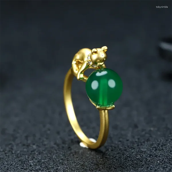 Cluster Anneaux vendant du jade à la main naturel Placage en cuivre raffiné 24k Ring de la mode de la mode