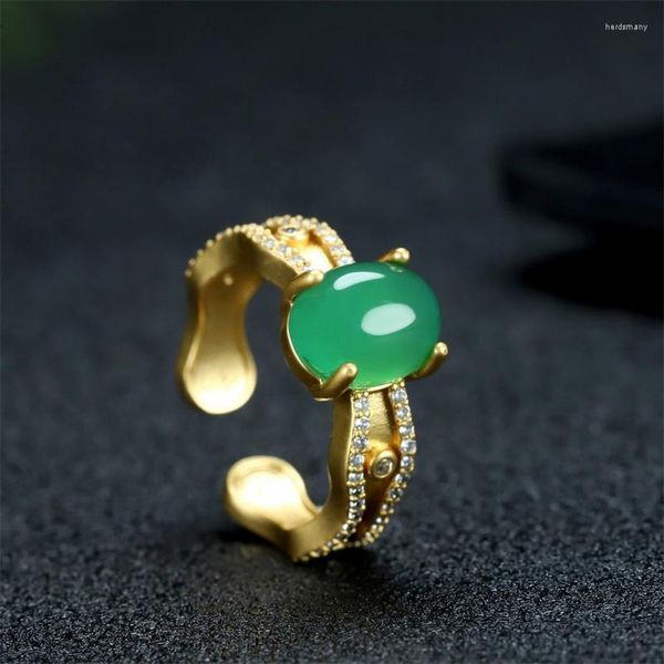 Anillos de racimo Venta de jade natural tallado a mano Cobre refinado 24k Incrustaciones Anillo de diamante completo Joyería de moda Hombres Mujeres Regalos de la suerte