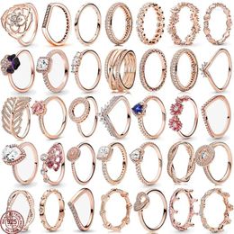 Clusterringen Verkoop van roségouden series Ring 925 Sterling Silver Hart -vormige Crown Charm Women's Jewelry Gift