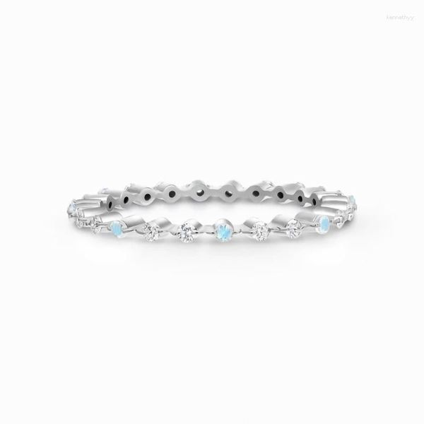 Bagues de cluster Vente S925 Sterling Silver Incrusté de diamant Moonstone Micro-Zircon Bague pour bijoux de conception de minorité féminine