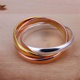 Cluster Ringen Verkopen Maat 6 #7 #8 #9 # Verzilverd Vinger Voor Vrouwen Heren Sieraden mode-sieraden Driekleurige Triple Ring K326B