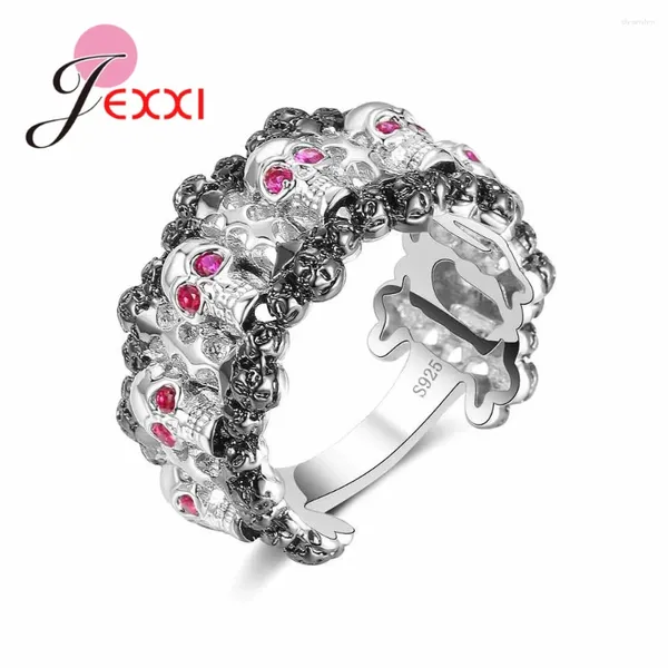 Anillos de racimo que venden joyas de cráneo 925 esqueleto de aguja de plata esterlina fucsia fucsia África anillo de cristal para mujeres bague de fiesta