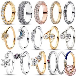 Anillos de racimo que venden joyería de mujer 925 plata esterlina clásico sol luna copo de nieve gota forma anillo encanto regalo