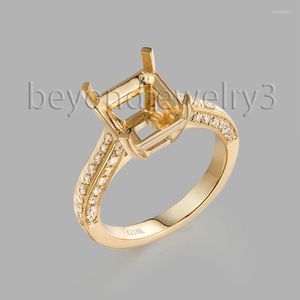 Bagues de cluster Paramètres de bague semi-montée 18 carats en or jaune diamant fiançailles taille émeraude 9x8mm 750 bijoux WU188