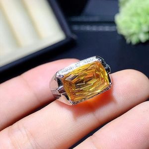 Anillos de racimo Anillo de piedra semipreciosa para hombre / mujer Diseño clásico Citrino natural Plata 925 Piedra de nacimiento de noviembre