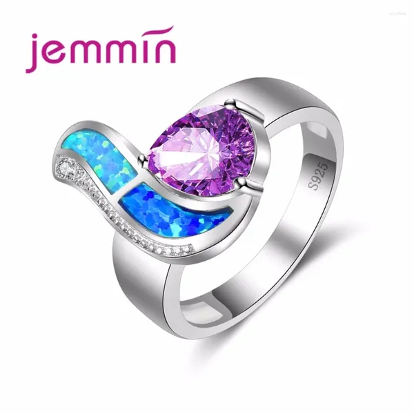 Anillos de racimo Diseño de set Purple Crystal Heart Body Bedding Ring Fine 925 Silver Sterling Round Jewerly para el regalo del Día de San Valentín
