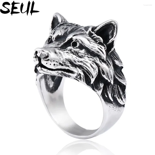 Anneaux de cluster Seul 316L Nez en acier inoxydable Viking Amulette Tête de loup Animal Homme Bague Odinfor Scandinave Grossiste Bijoux de mode