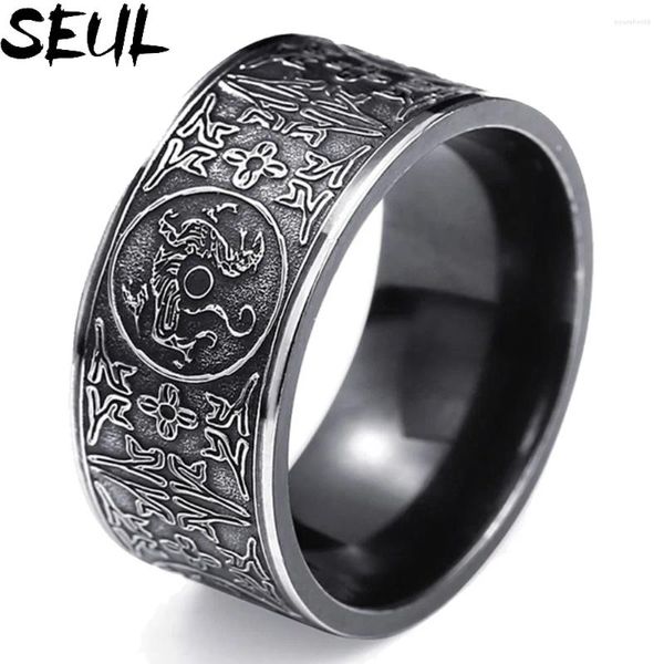 Anillos de racimo Seul Amulet Bestias chinas Buena suerte Acero inoxidable Hombre Punk Cool para novio masculino Biker Joyería Creatividad Regalo