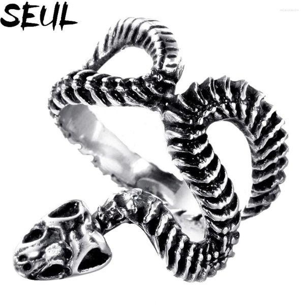 Anillos de racimo Seul Acero inoxidable Hombres Animal Serpiente Hueso Punk Moda para mujeres Biker Joyería de moda Halloween Creatividad Regalo