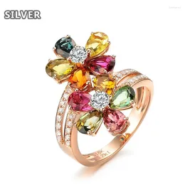 Anillos de clúster siete colores Lucky Flower Shine Fashion Fashion Fashion