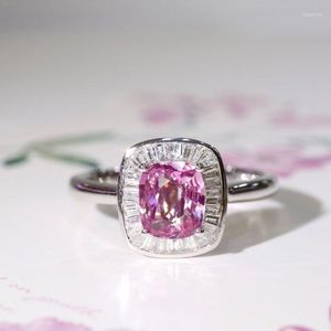 Cluster Ringen SFL2023 Roze Saffier Ring Echte Pure 18K Natuurlijke Padparadscha Edelstenen 1.05ct Diamanten Steen Vrouwelijke