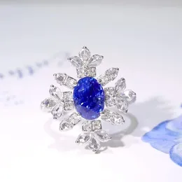 Cluster anneaux sfl2023 sapphire ring réel pur 18k Natural Royal Blue Gemstones 2.08ct Diamonds Stones Femme