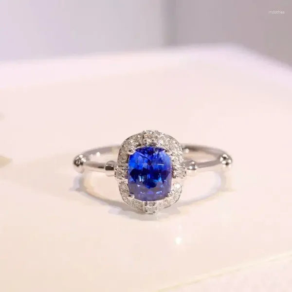 Bagues de cluster SFL2024 Bague saphir naturel 1,27 ct bleu royal pierre précieuse pure solide bijoux en or 18 carats pour femmes diamants