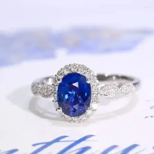 Cluster anneaux sfl2024 sapphire ring réel pur 18k Sri Lanka Blue Blue Gemstones 1.04Ct Diamonds Stones Femme